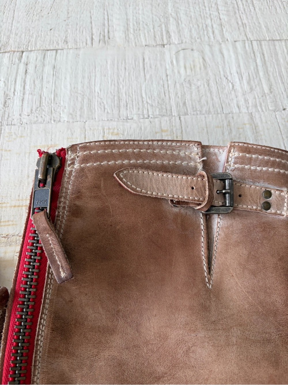 Freebird Roadey Size 7 Taupe Distressed Leather Tall Riding Boots Tan Red Zipper - Picture 5 of 9